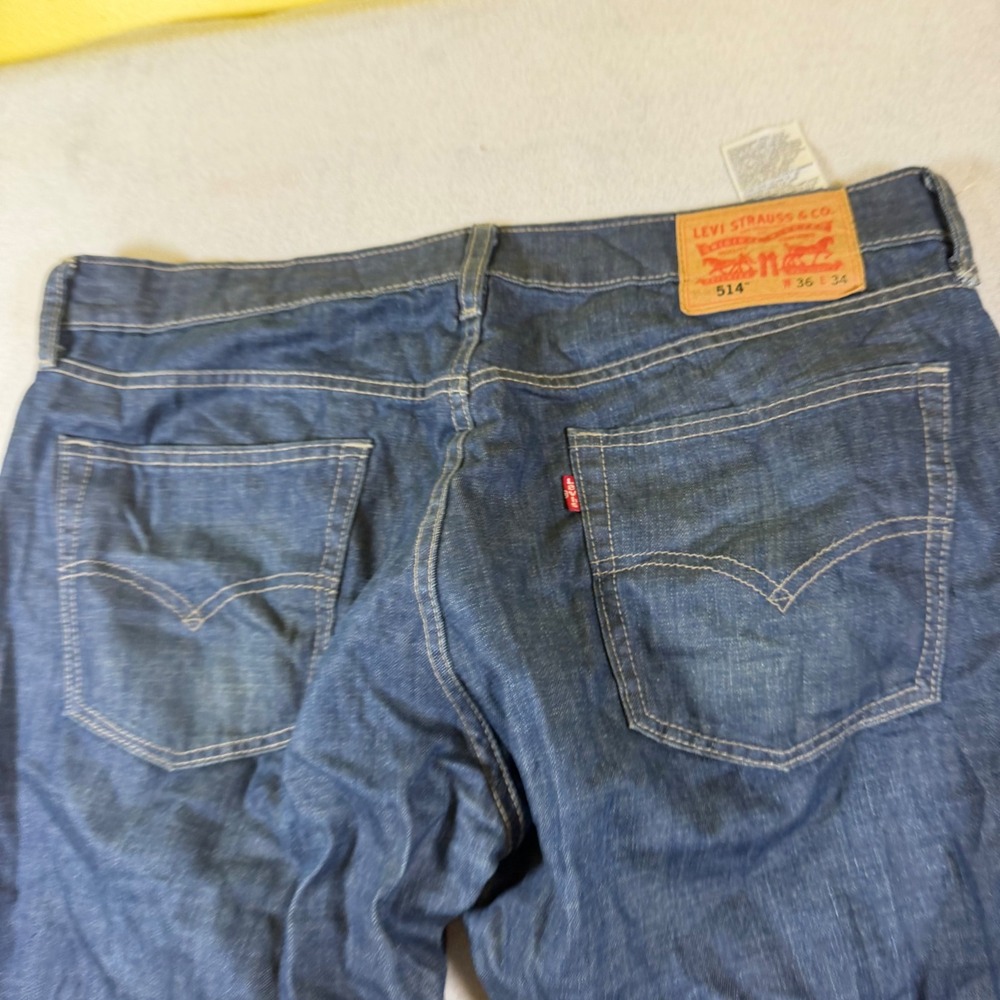 Levis 514 Straight Fit Mens Jeans Dark Indigo Blue Denim W36 L34 514-0487